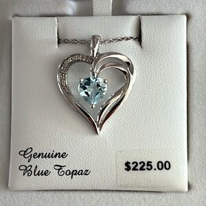 Silver Heart Pendant with Blue Topaz